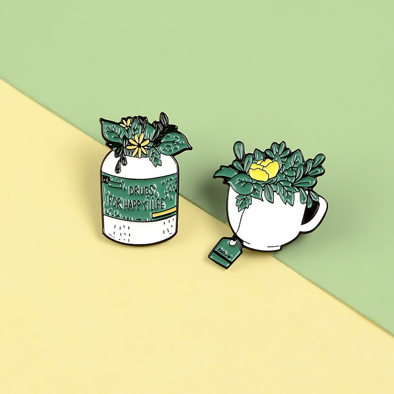 Bros Pin Enamel Desain Tanaman Bunga Kopi Hijau Untuk Hadiah Teman