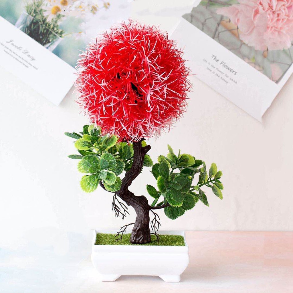 AM570 Bunga Plastik / Pajangan Bunga Artifisial / Vas Petak-Merah