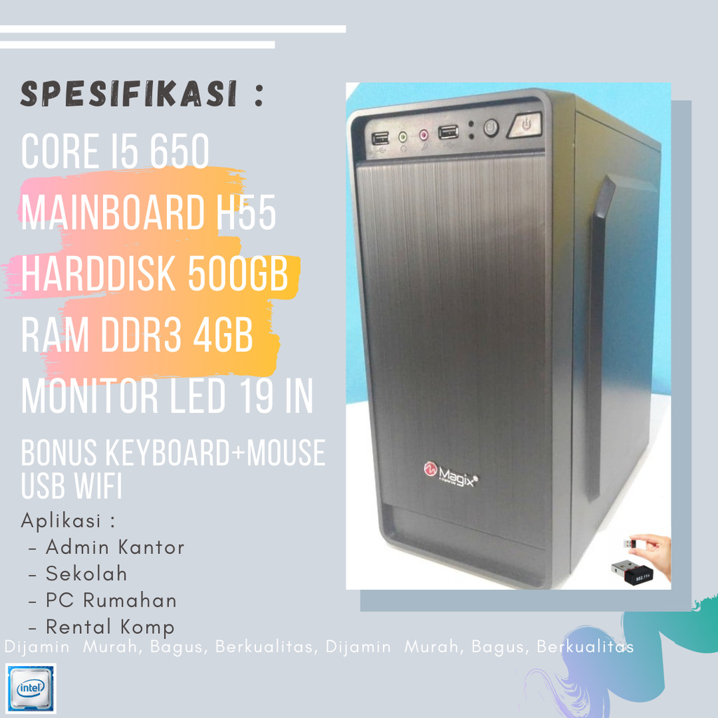 PC RAKITAN CORE i5 650 KOMPUTER CPU HDD 500GB LED 19 IN E59