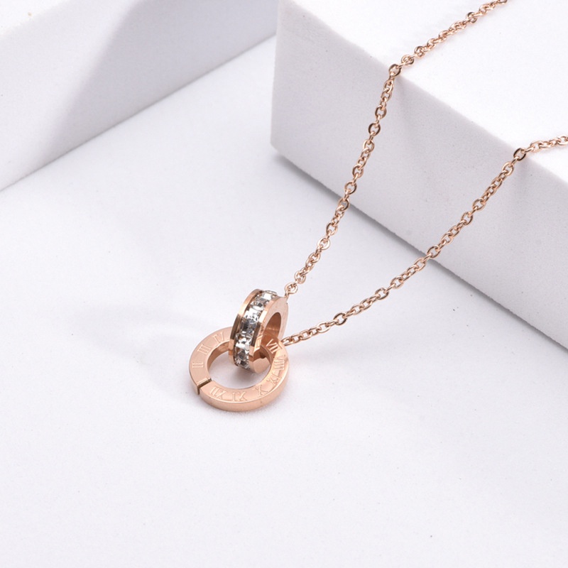 Kalung Model Cincin Ganda,Bahan Titanium Steel,Tidak Pudar Dan Alergi,Rose Gold