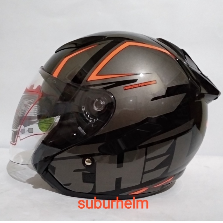 HELM  SHEL  ROVER  R- 812   BLACK  ORANGE  DOFF  DAN  GLOSSY  HALF FACE  DOUBLE VISOR  SNI ORI