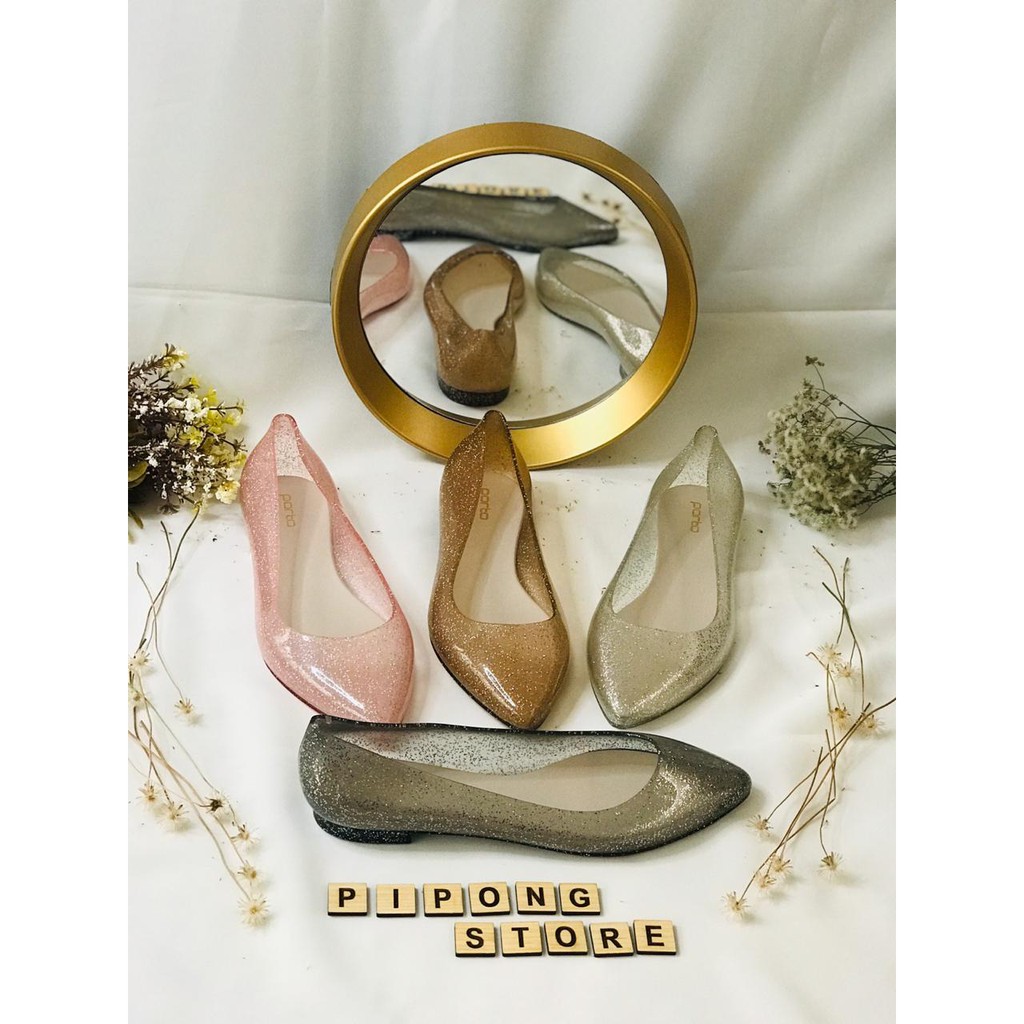 Flatshoes / Sepatu Jelly / Plastik / Karet Porto BTC Gaya Korea Kekinian Style Glitter