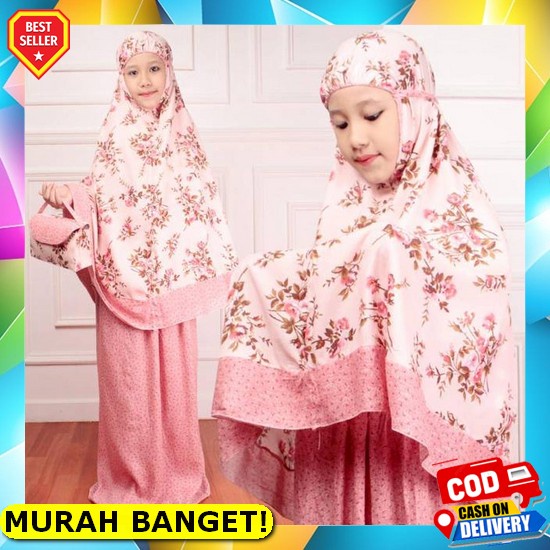 Mukena Anak Set Sejadah Renda Cantik 2 - 12 Tahun Terusan Karakter B1R2 Perempuan Kekinian Adem Rayo