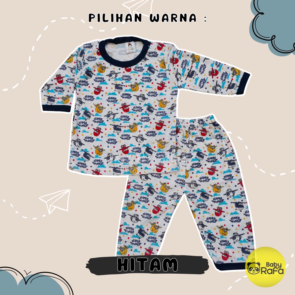 Setelan Baju Bayi Panjang 3 - 12 Bulan, Piyama Bayi Merk YEIKO - SUPER WINGS PESAWAT