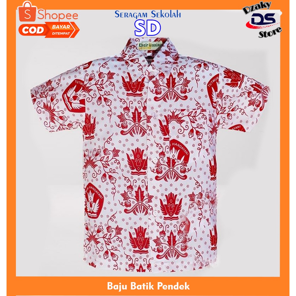 Baju Sekolah Baju anak Batik SD Merah Lengan Pendek