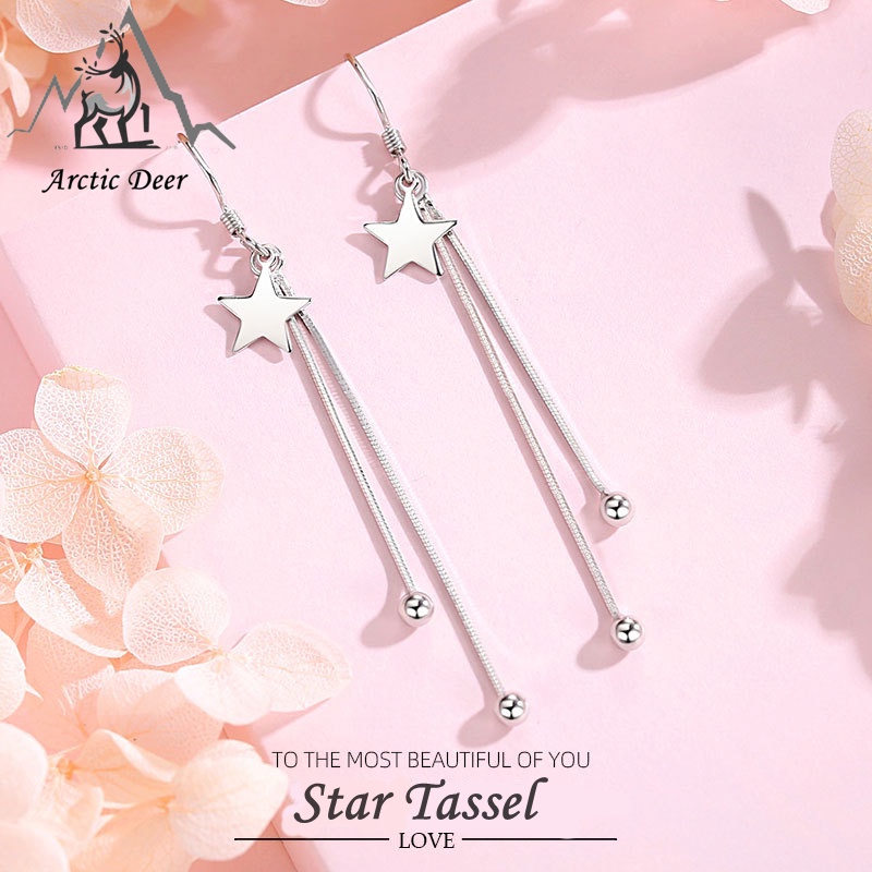 Anting wanita Sterling silver S925  (Garansi  2  Tahun) Anting Star tassel Fashion dan manis Earrings Fashion and sweet perak asli S925 Original Arctic Deer