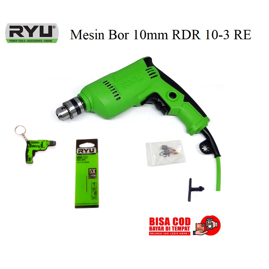 RYU RDR 10-3 RE Mesin Bor Tangan Listrik 10mm Electric Drill Bor Tangan 10mm 10 mm Variable Drill Mesin Bor Tangan Bolak Balik Variable Speed Bor Besi Kayu Listrik MURAH ORIGINAL BERGARANSI