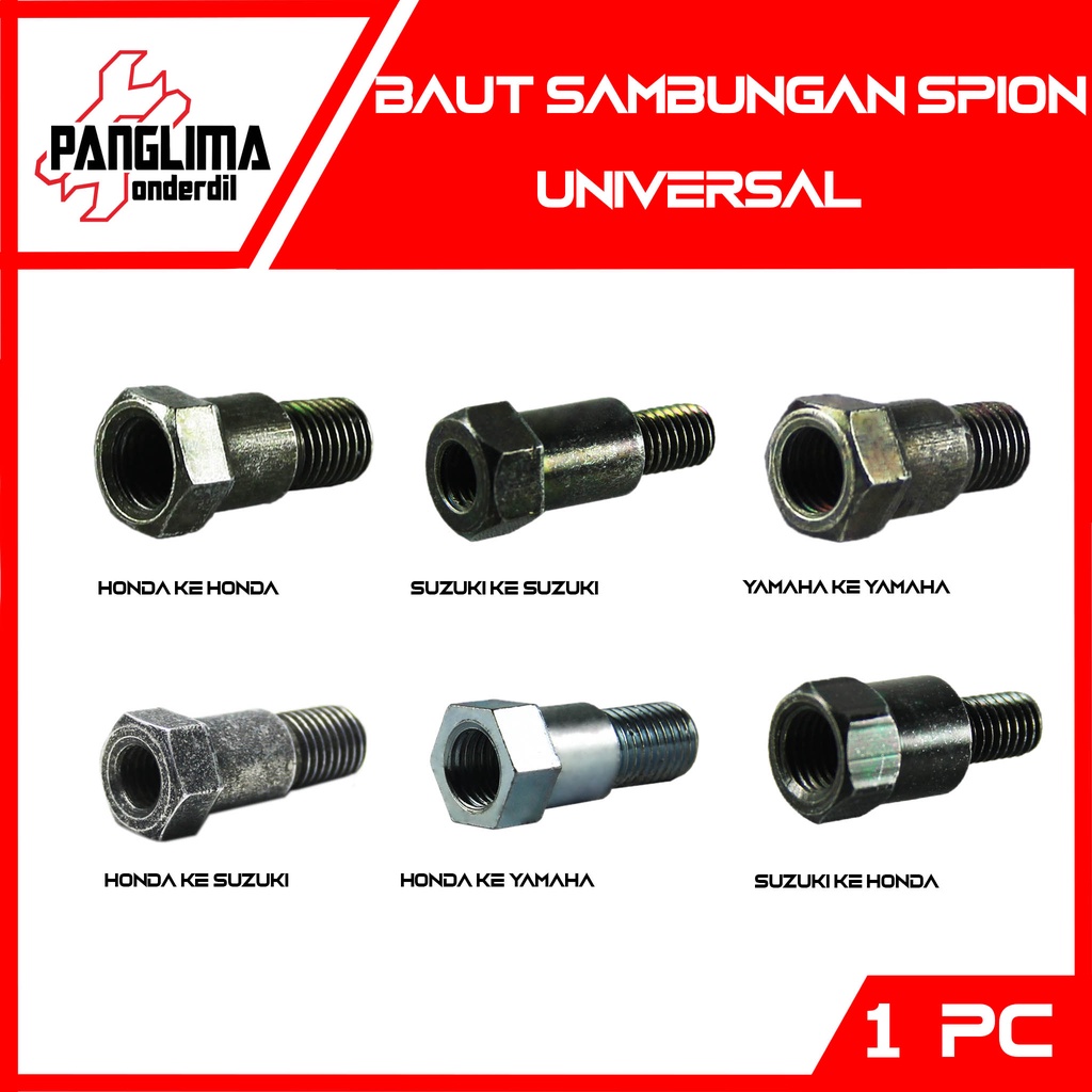 Baut-Baud Sambungan Spion Semua Jenis Motor-Universal Honda Baut 12-14 M10-M8 Drat Kiri Drat Kanan