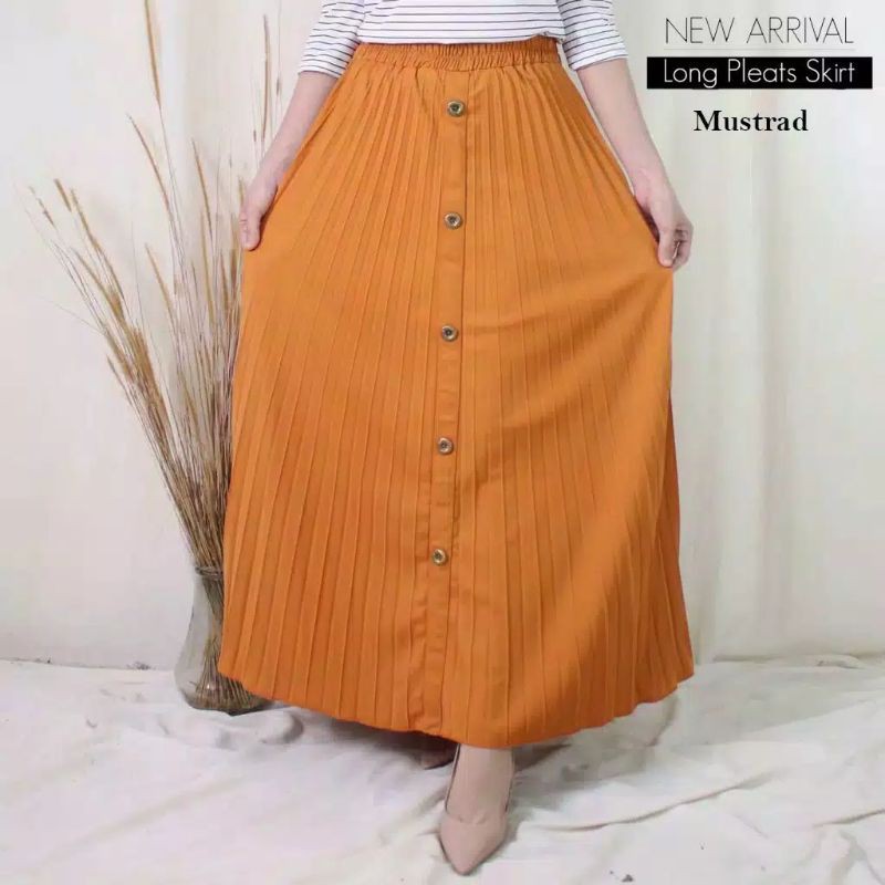ROK WANITA PLISKET VARIASI KANCING DEPAN - BAHAN HYGET SYPER ( PREMIUM )-Mustard