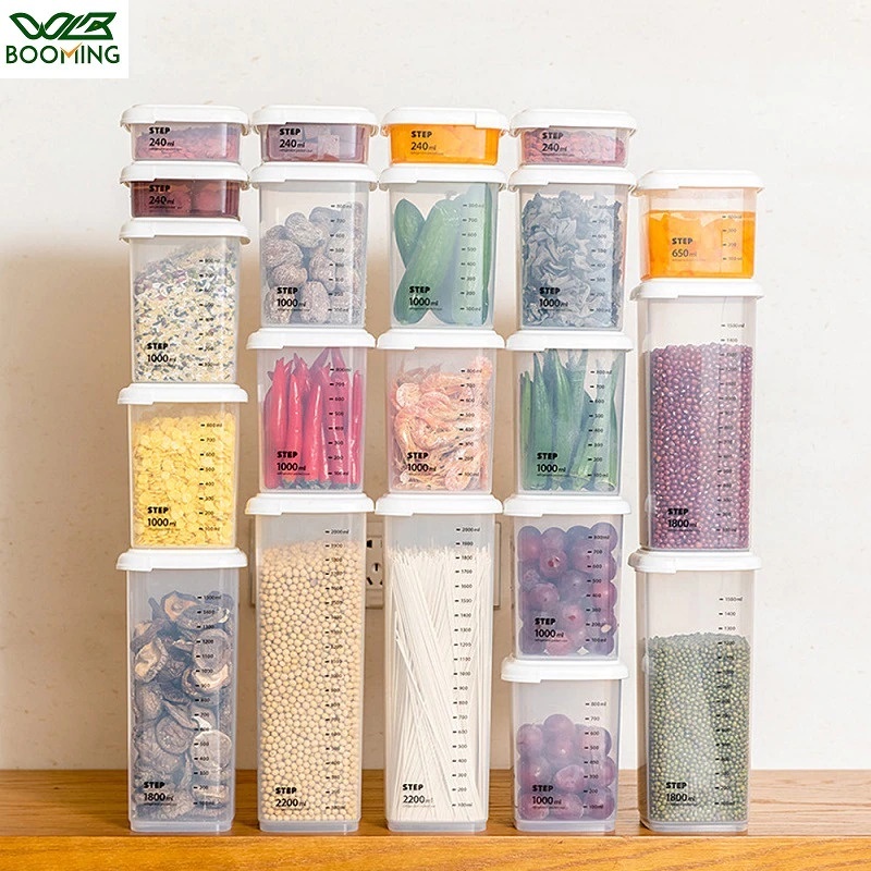 Toples Wadah Tempat Penyimpanan Makanan Premium Model Kotak Plastik Untuk Pasta Coklat Snack Beras Sereal Kue Kering Sayuran Masuk Kulkas Food Storage Jar Container Organizer 650/1000/1800 ML