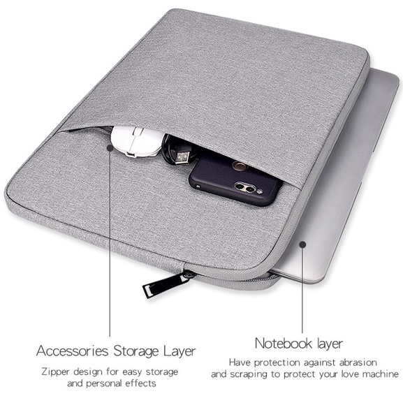 Rhodey Sarung Sleeve Case for Laptop 11, 12, 13 dan 15,6 Inch tas Nylon Super Soft meredam benturan Melindungi Laptop Secara Aman dari goresan kotoran dan debu pelindung busa yang menahan benturan Waterproof Laptop Sleeve Bag 13 14 15 15.6 Inch PC Cover