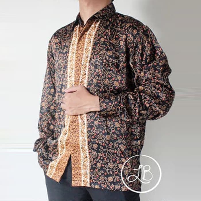 KEMEJA BATIK PRIA / KEMEJA MOTIF BATIK LENGAN PANJANG DAN LENGAN PENDEK MOTIF TULIP BLACK