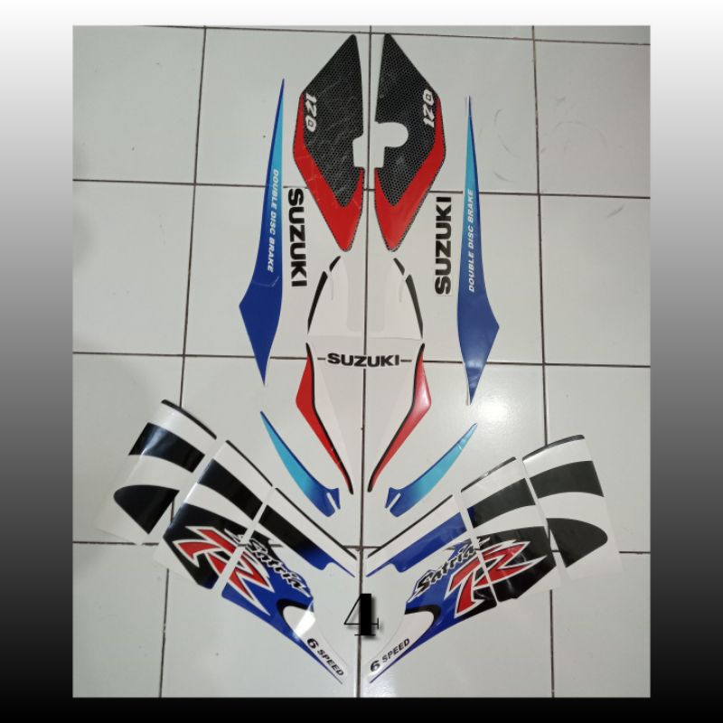 striping sticker satria lumba 2 tak putih biru
