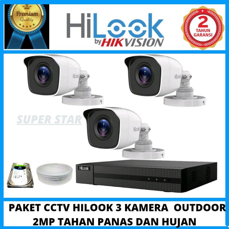 PAKET CCTV HILOOK 2MP 4 CHANNEL 3 KAMERA AUDIO SERIES TAHAN PANAS DAN HUJAN