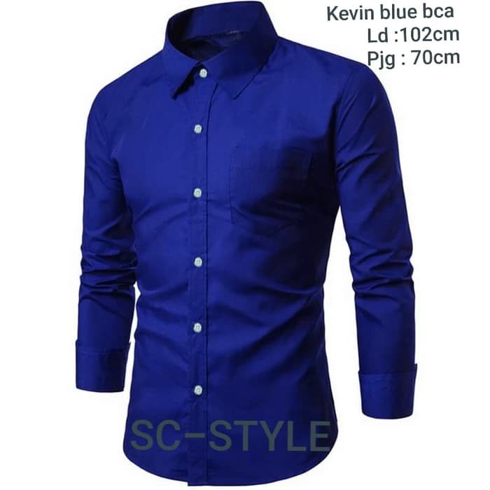[KEMEJA KEVIN POLOS BLUE BCA SC] Kemeja pria katun biru benhur