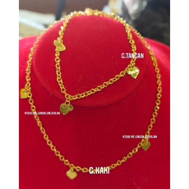 Gelang Kaki + Gelang Tangan. Mas London LM 24K. Emas Kadar 99,99%.