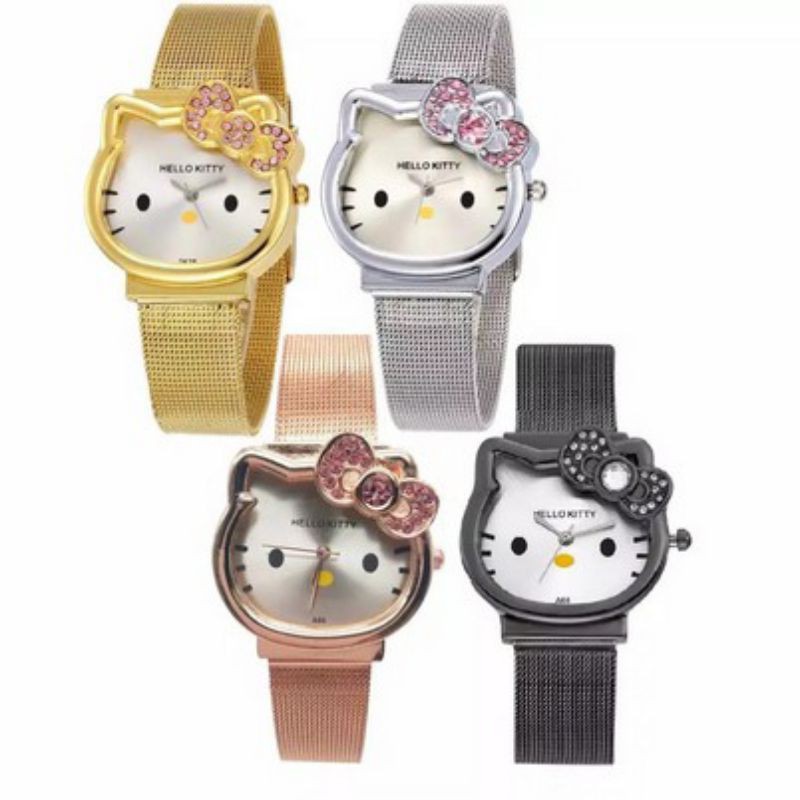 (Terima Cod)Jam Tangan Wanita Hellow Kitty Strap Magnet(Dikirim Jakarta)