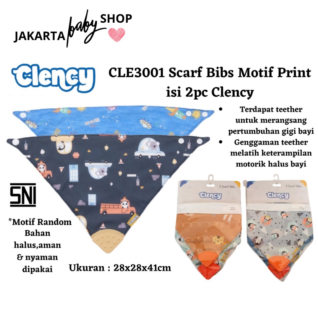 SCARF BIBS MOTIF PRINT ISI 2 PCS _+ TEETHER CLENCY / CELEMEK BAYI / SLUBBER BAYI CLE3001