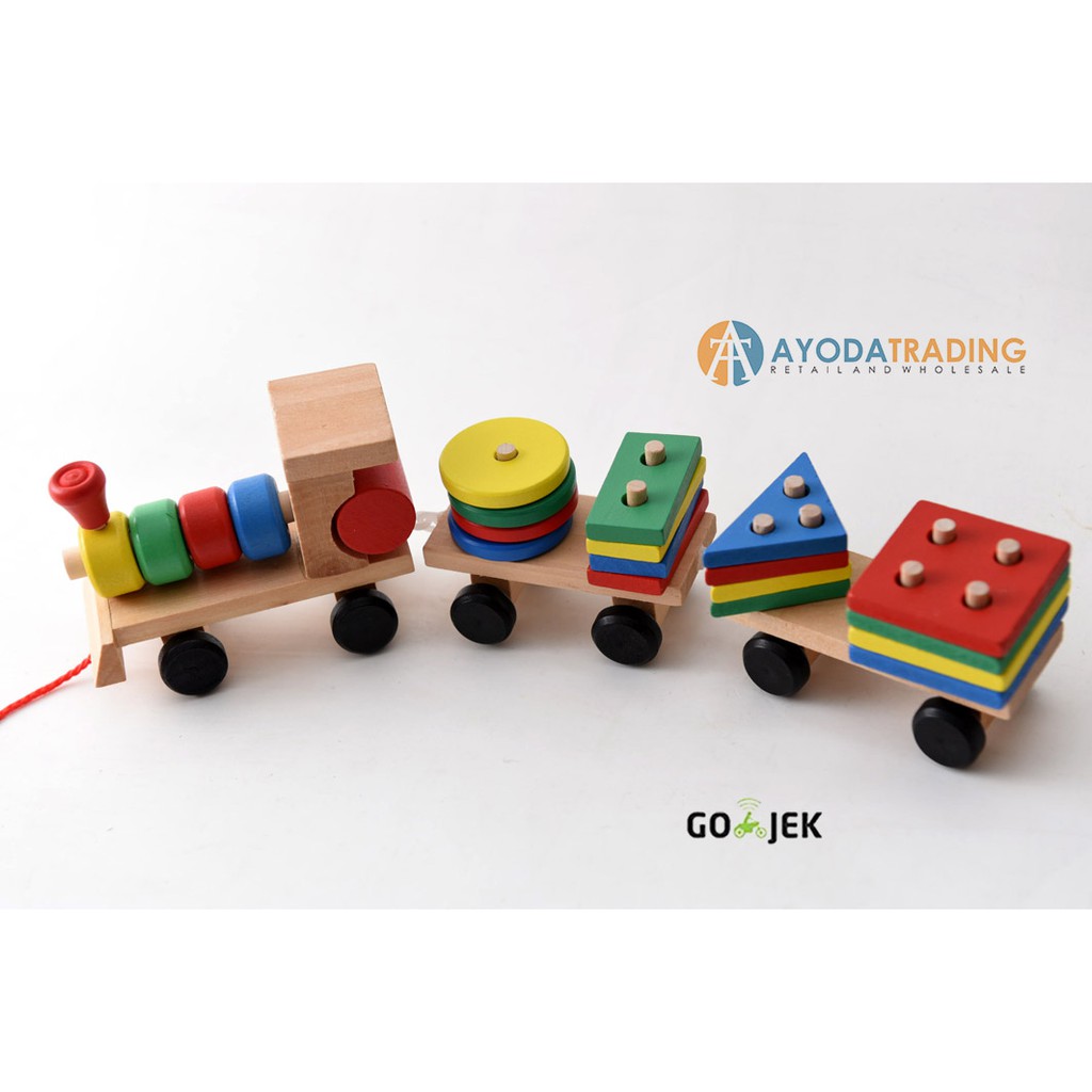 Mainan Edukasi Wooden Train Kereta Keretaan Puzzle Block