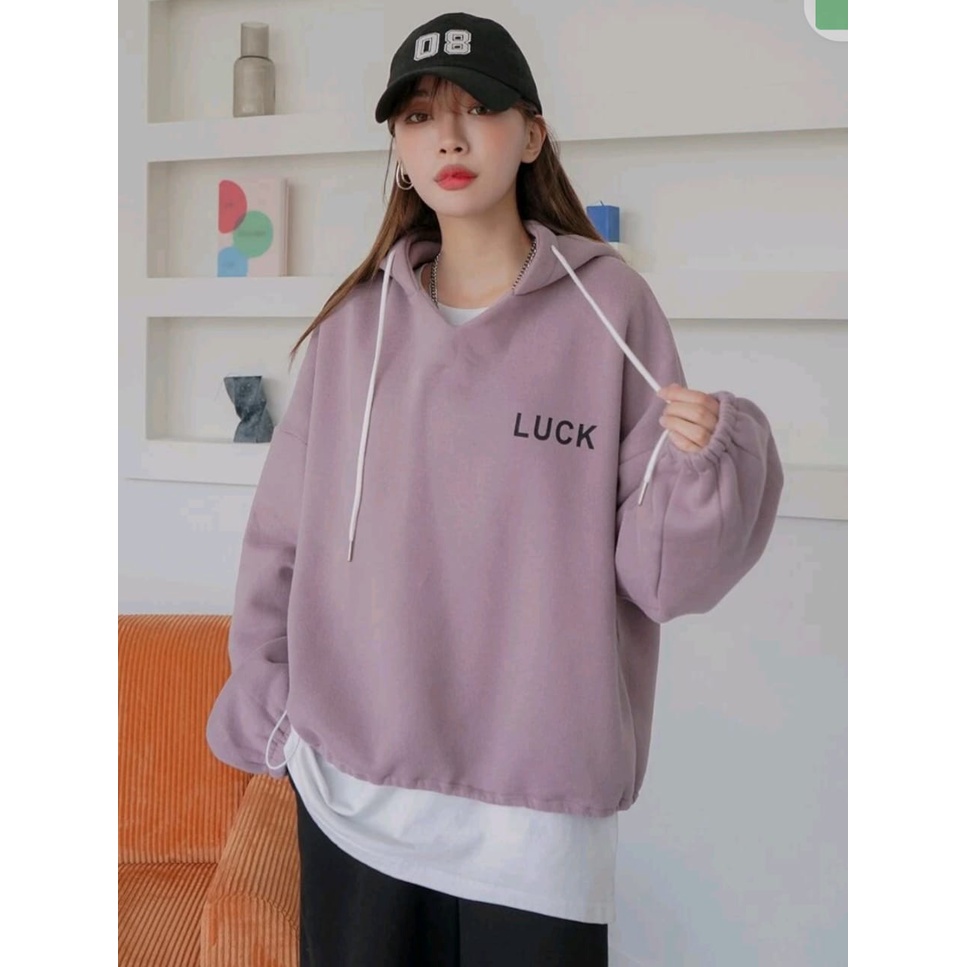 SWEATER HOODIE WANITA / LUCK H0ODIE SWEATER OVERSIZE / HOODIE WANITA OVERSIZE