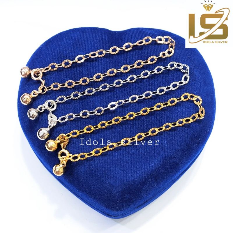 GELANG PERAK ASLI SILVER 925 LAPIS EMAS MODEL NORI UKIR KOPONG - PERHIASAN PERAK WANITA