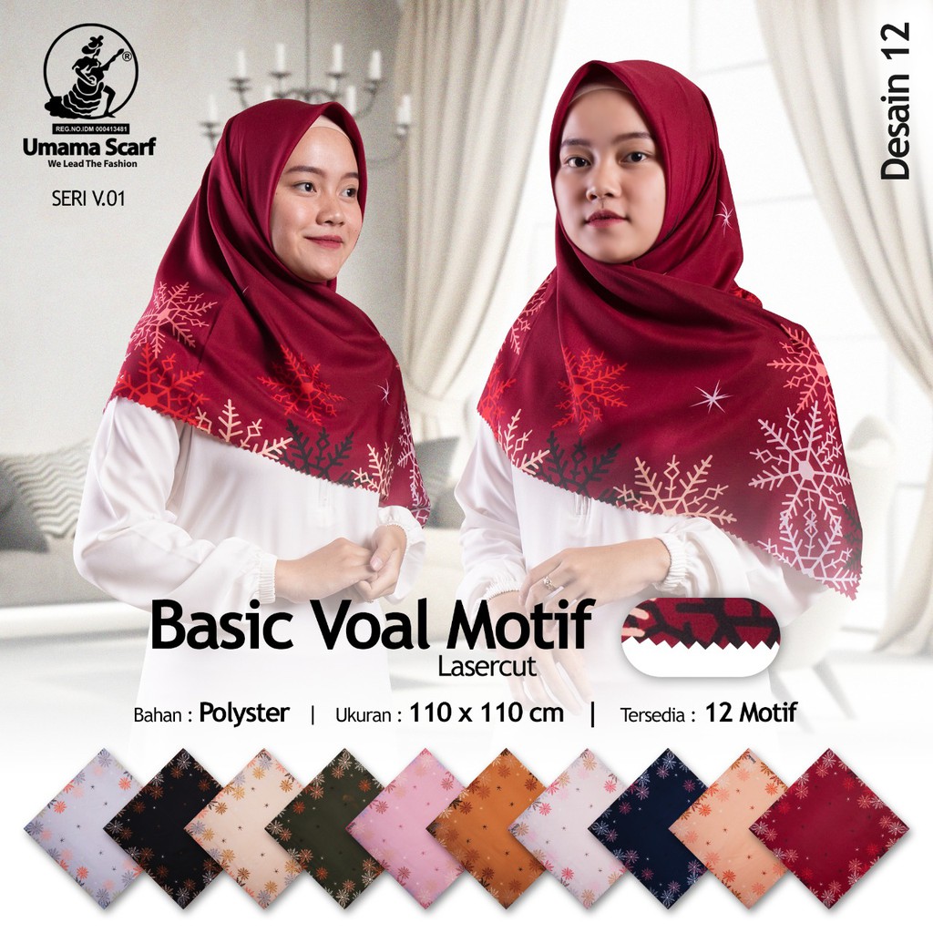 Jilbab Segi Empat - Basic Voal Motif - Umama Scarf