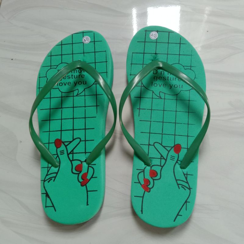 sandal jepit spon hijau jari, sandal murah, sandal cewe