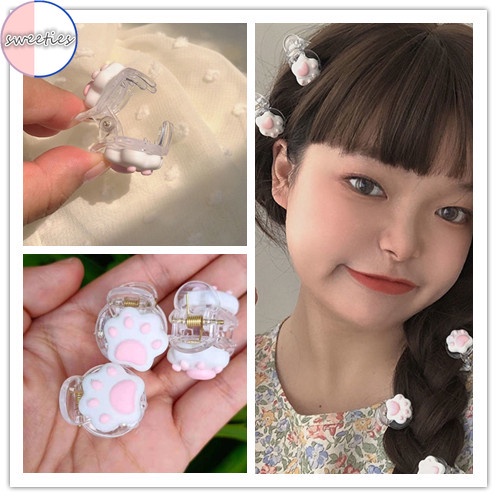 2pcs / Set Jepit Rambut Bentuk Kartun Cakar Kucing Mini Gaya Korea Untuk Hiasan Kepala Wanita