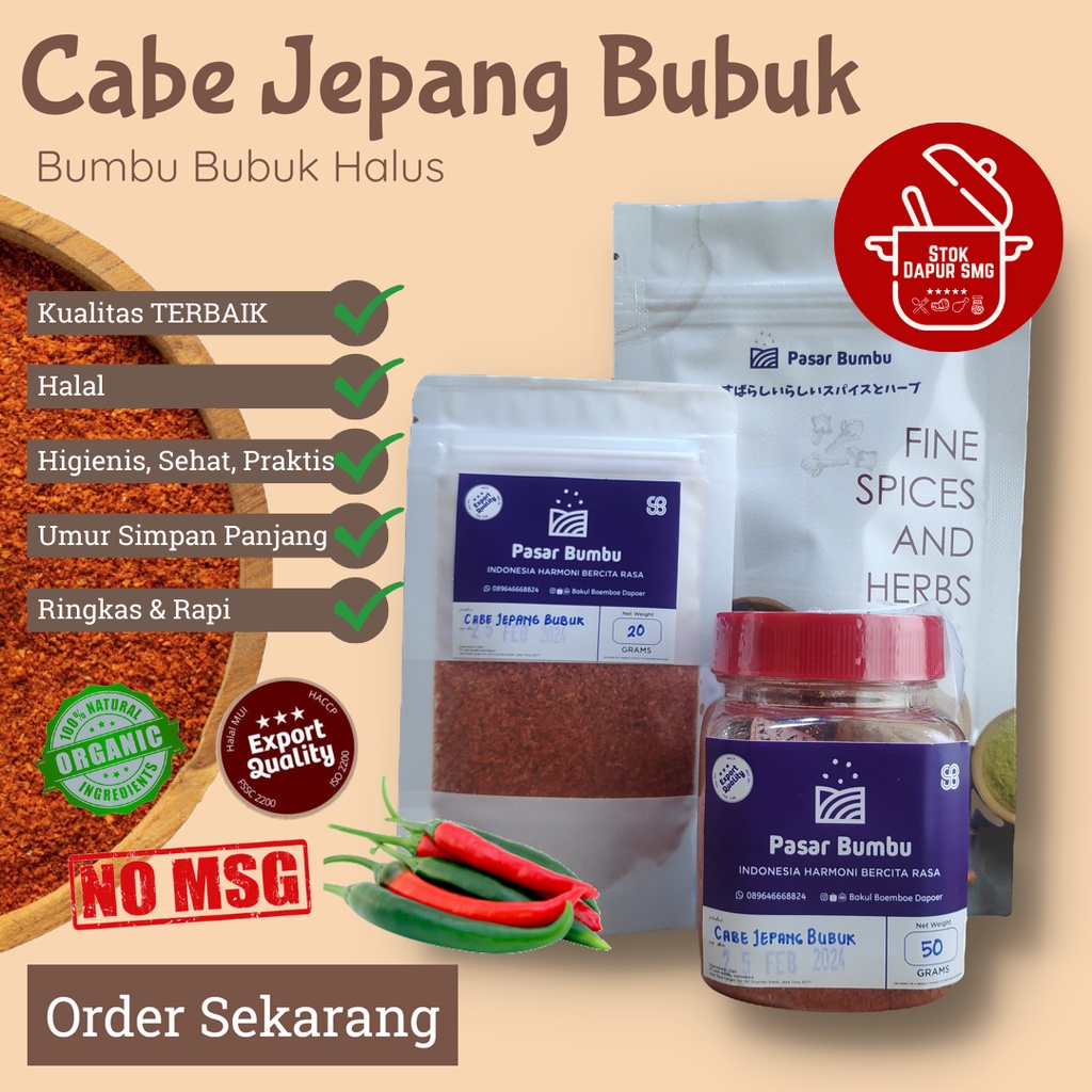 

Pasar Bumbu Cabe Cabai Jepang Bubuk / Ichimi Togarashi Pouch Refill 20gr 50gr 100gr Botol 50gr