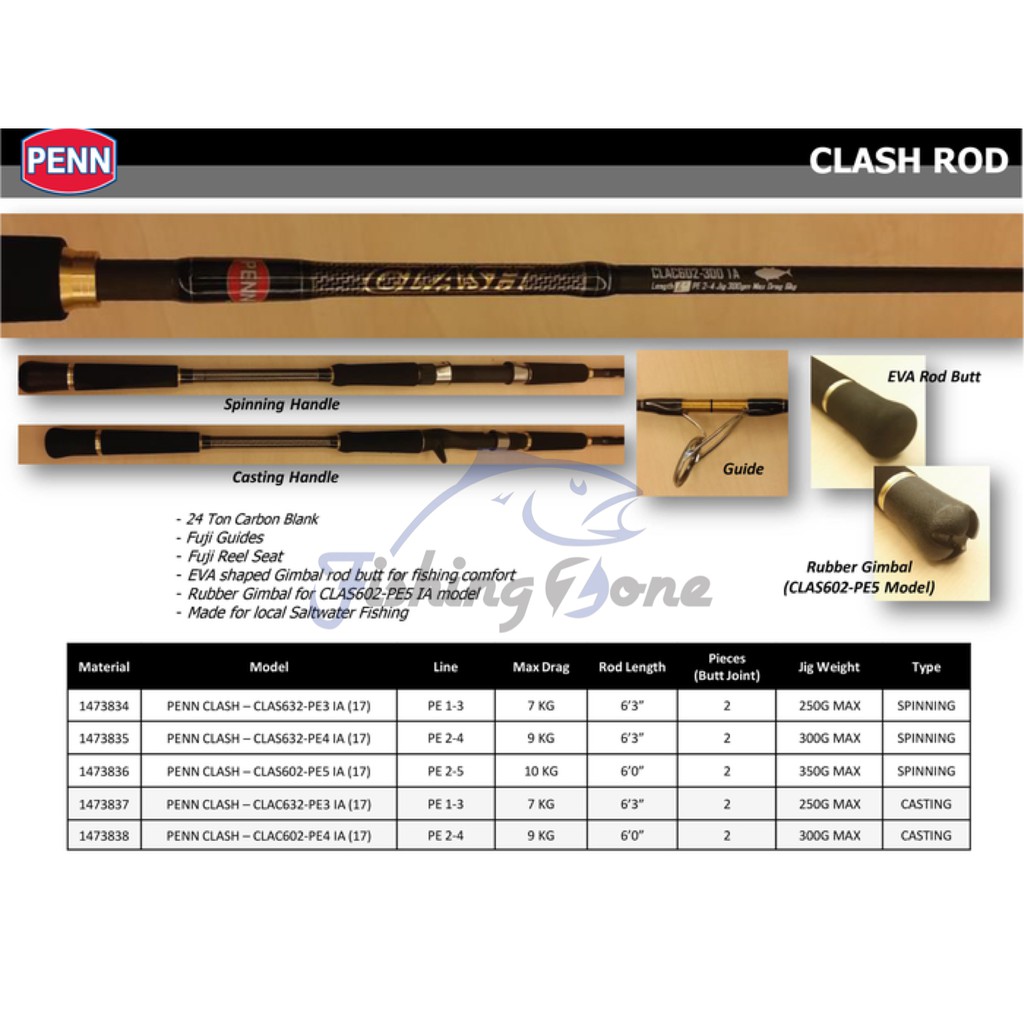 PENN CLASH Jigging Spinning Rod CLAS632 - PE 4 (189cm)