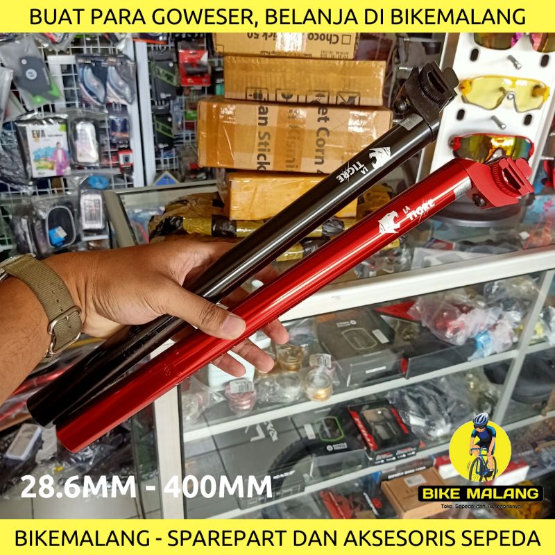 Tiang Sadel La Tigre Seatpost 28.6mm 28 6 mm Panjang 400mm Alloy Sepeda Gunung MTB Warna Merah Hitam