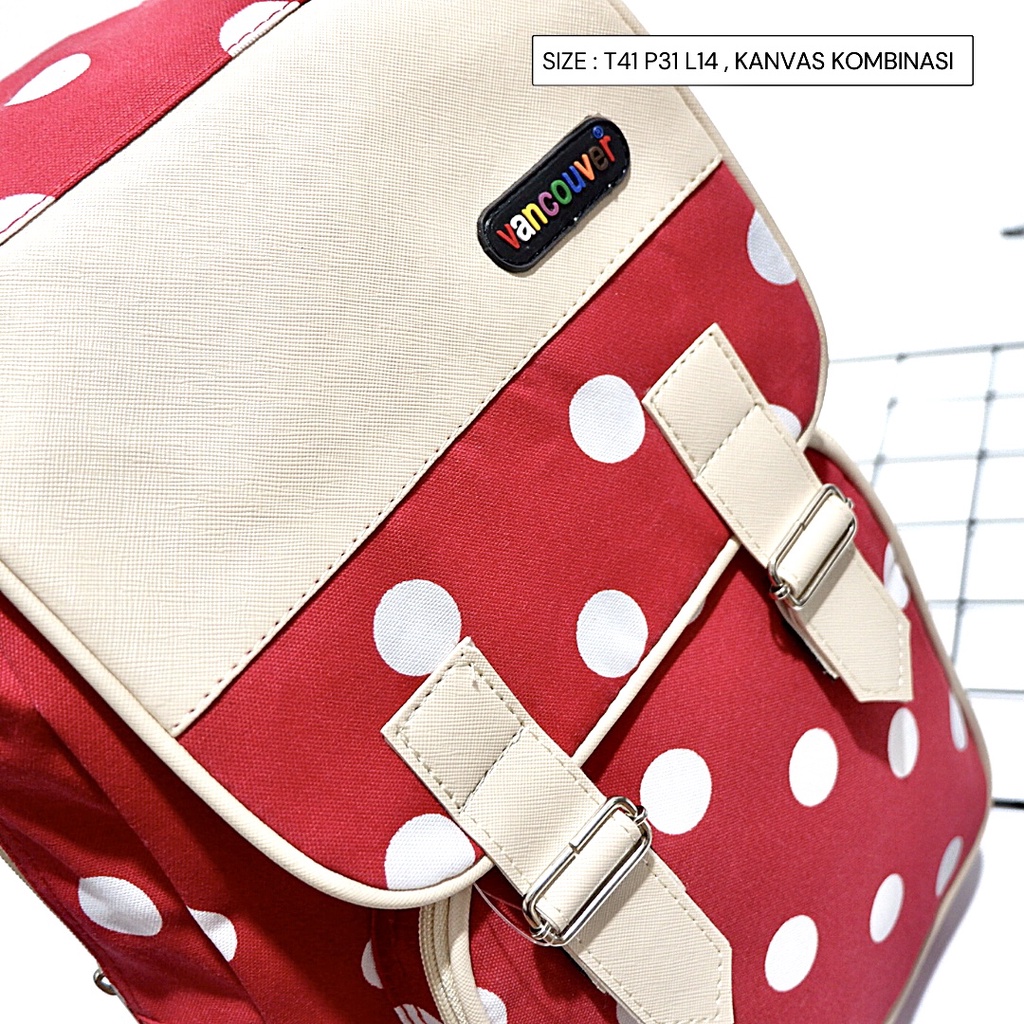 FLASH SALE - BISA COD - TAS WANITA CEWEK RANSEL TUTUP KANVAS VARIAN FASHION produk lokal Polkadot