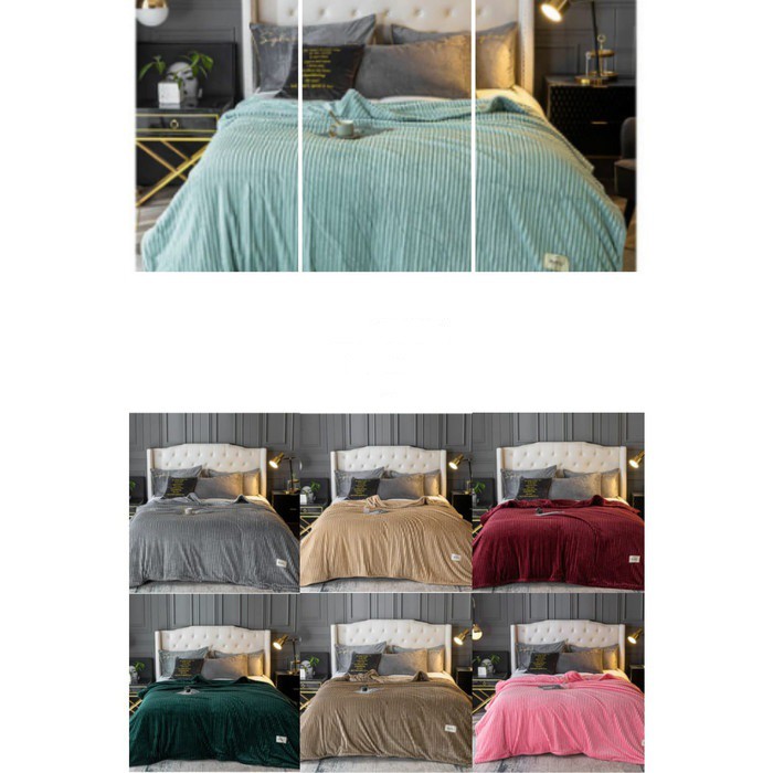 Selimut Bulu Halus Salur Dewasa Motif Polos Aesthetic Murah Terlaris Elegant 180x200 New Arrival-RANDOM