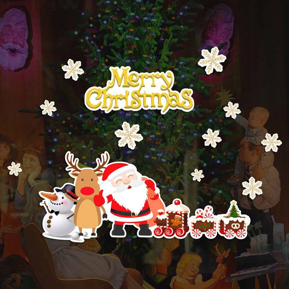 R-flower Christmas Wall Sticker Vinyl Perekat Diri Dekorasi Rumah Santa Clause Rusa