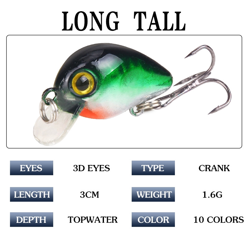 Mini Minnow Lure Kail Pancing Umpan Mancing Umpan Mancing Alat Pancing CrankBait relix nusantara Alat Pancing Murah Umpan Pancing Buatan Plastic Bait Umpan Ikan CrankSet Umpan Pancing 1PCS 3cm/1.6g