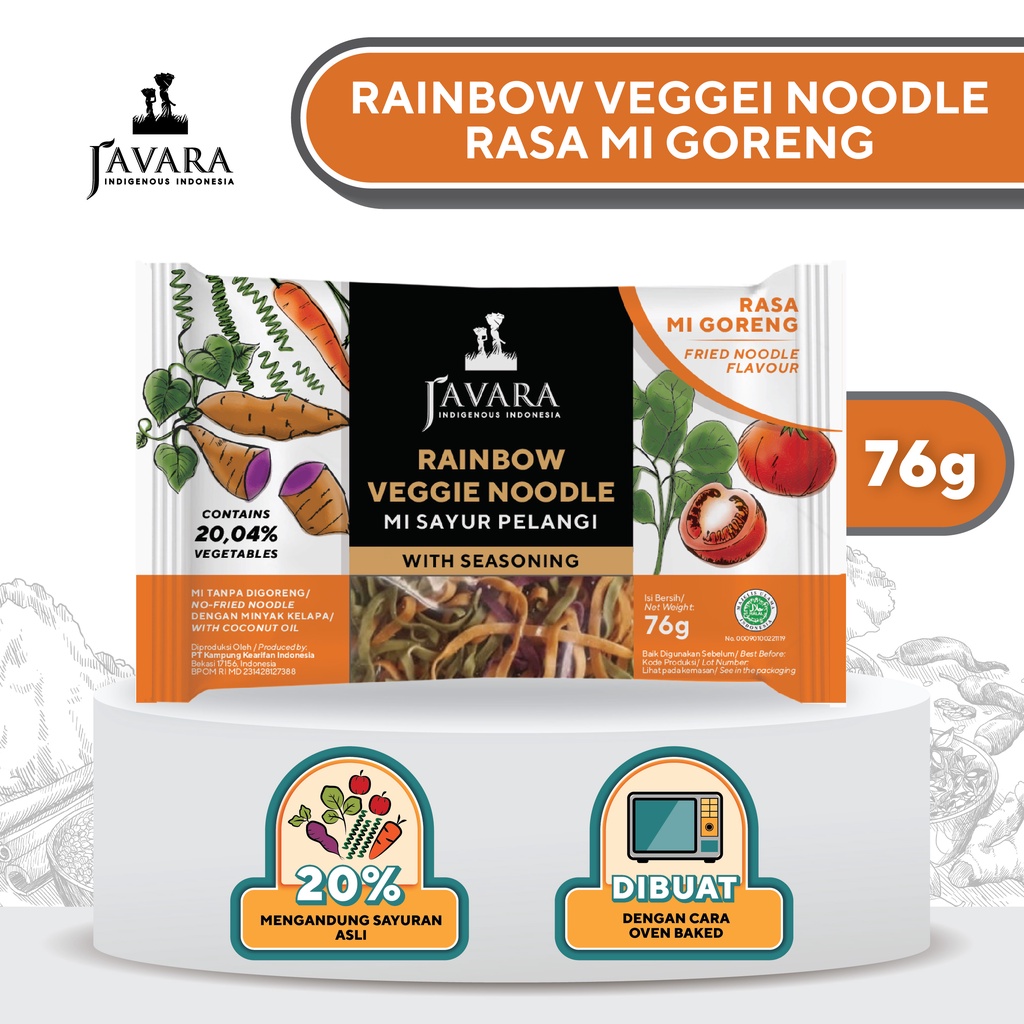 

Javara Rainbow Veggie Noodle - Mie Instan Sayur Pelangi Rasa Mie Goreng 76gr