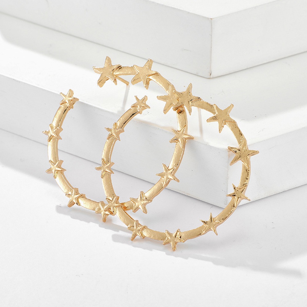Hu Hu Hu Hu Hu Alat Bantu Pasang Kacamata♡ Anting Bulat Wanita Desain Bintang Besar Untuk Pesta / Liburan