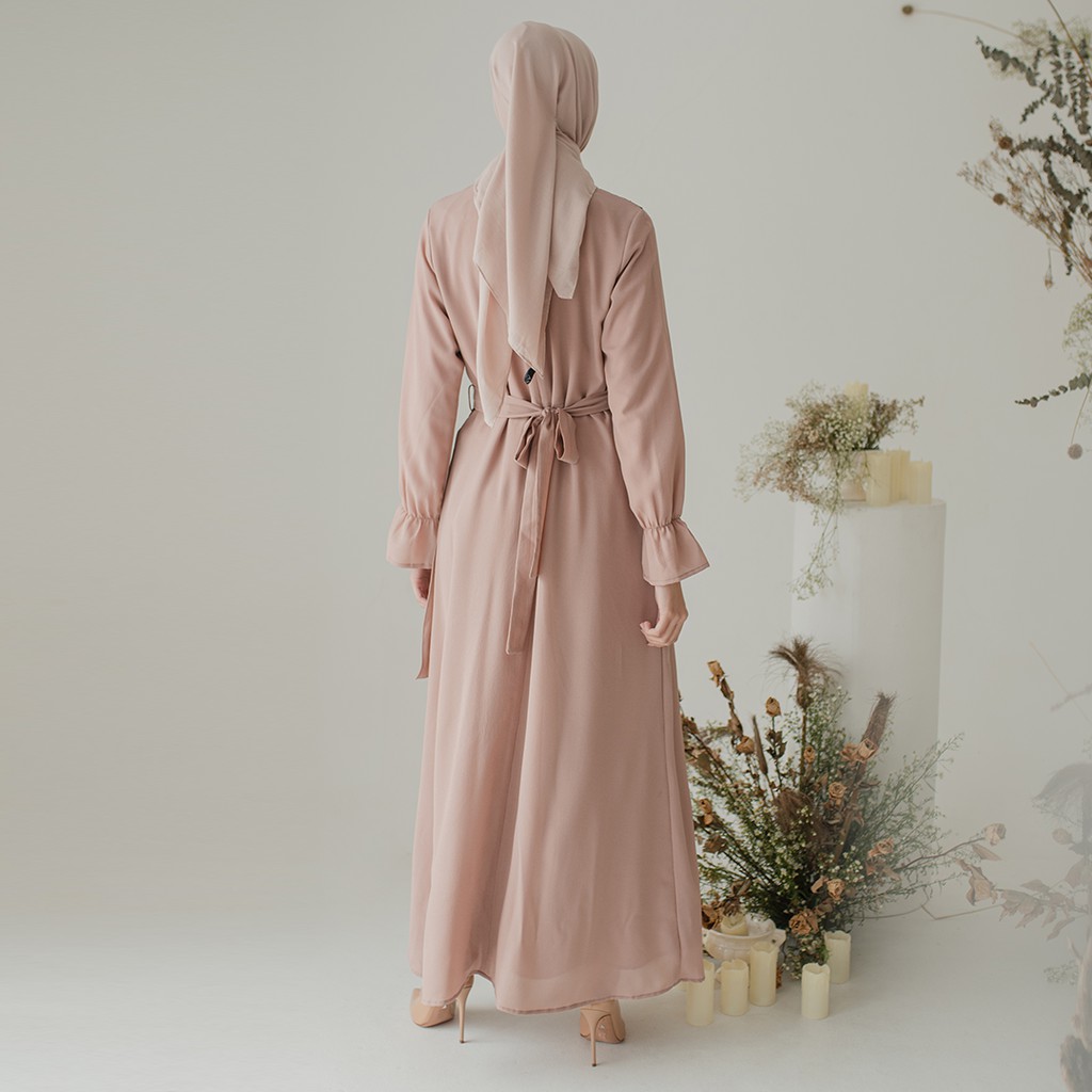 Light Mauve Andra by Aska Label - Gamis / Dress plisket bahan crepe dengan furing warna dusty pink-3