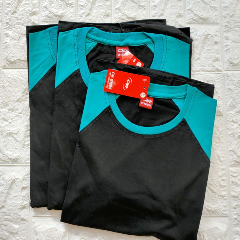 kaos reglan polos 3/4 HITAM-TOSCA dewasa uk m l xl xxl