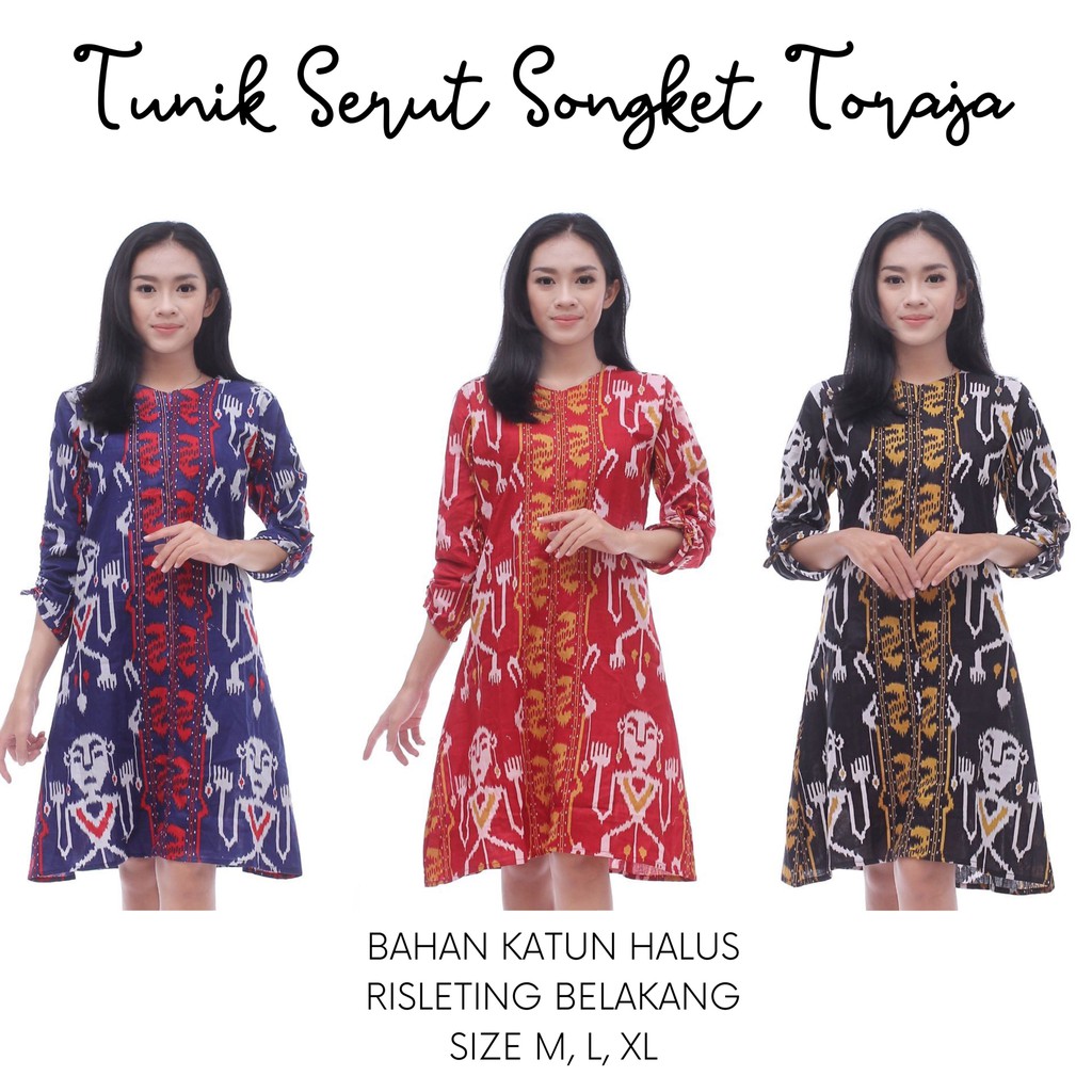 Tunik Serut Songket Toraja Batik Midi Tunik Muslim Etnik Kantor Kerja Kondangan Pesta Seragam