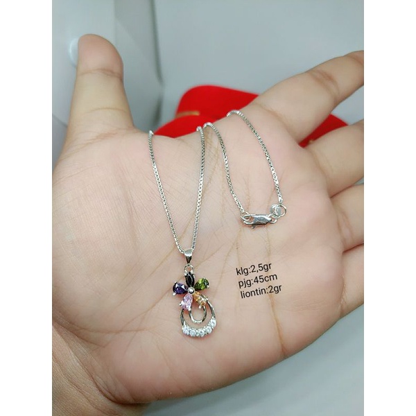 KALUNG PERAK ASLI 925 LAPIS EMAS/KALUNG RANTAI +LIONTIN MATA PUTIH/ASLI SILVER/FASHION WANITA