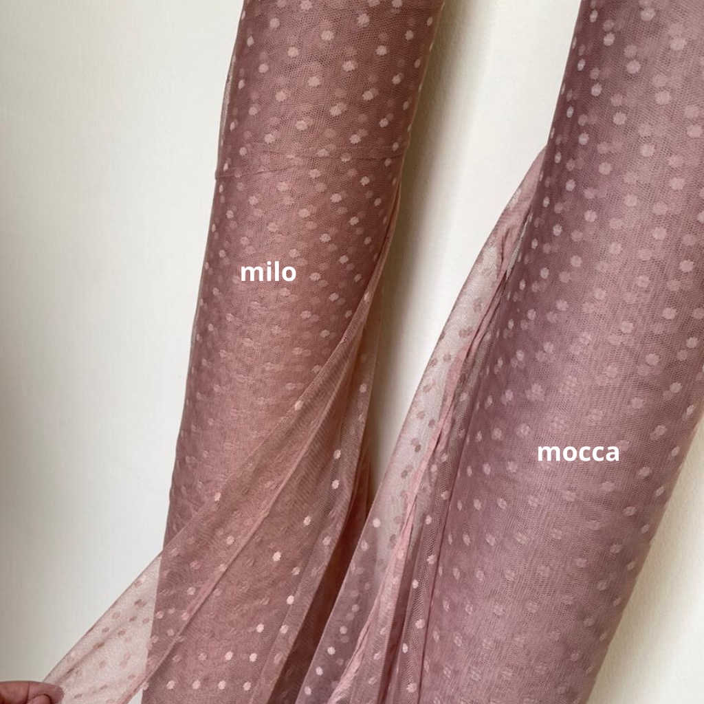 Bahan Kain Tile Tille Tule Tulle Dot Dotty Warna Milo Mocca