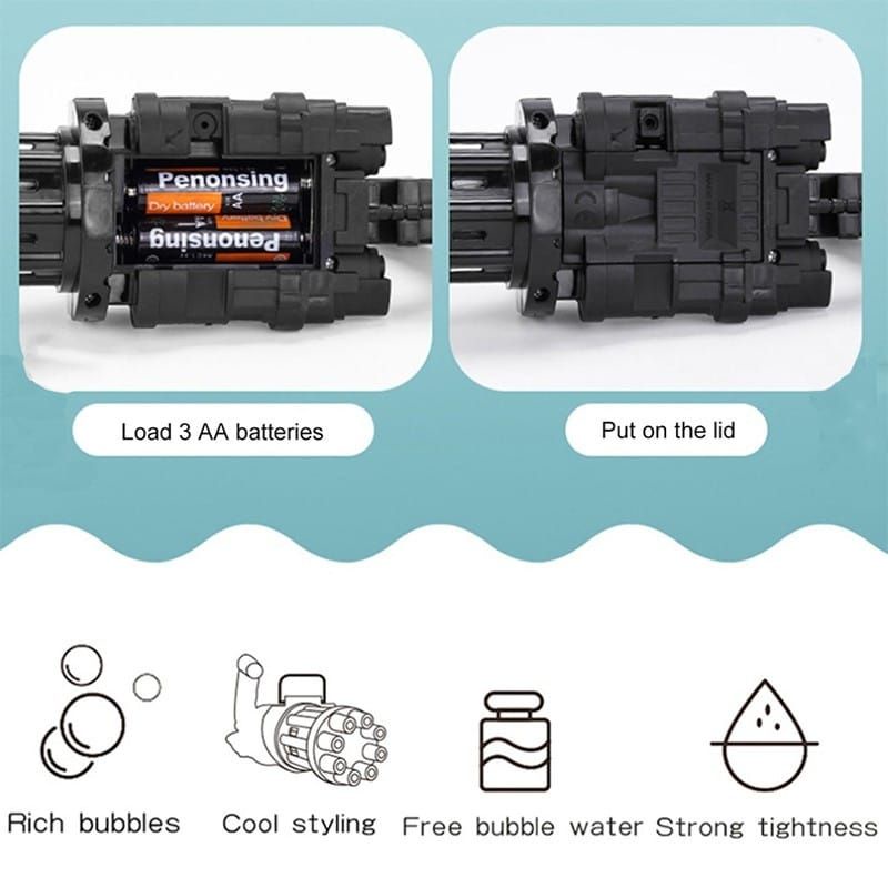BUBBLE PISTOL GATLING GUN ELECTRICK GUN BUSA SUPER BANYAK DOLPHIN MUSIC LAMPU