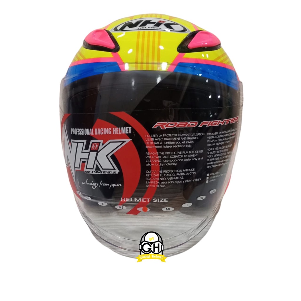 HELM NHK R6 MOTIF STARCO PINK FLO YELLOW BLUE HALF FACE NHK R6 MOTIF