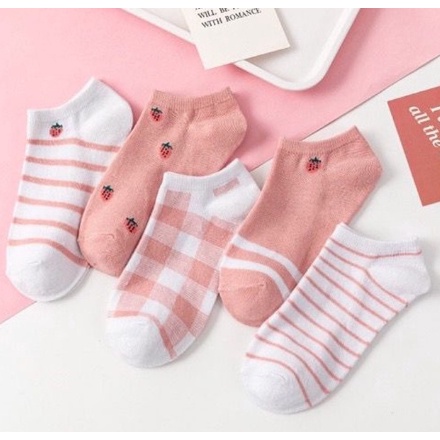 Kaos Kaki Wanita Motif Pink /Kaki Pendek Korean Style Ankle Socks