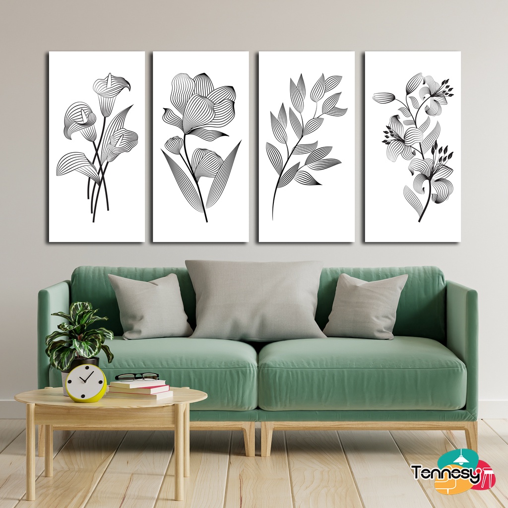 TENNESY HIASAN DINDING BUNGA FLOWER MONOCHROME 20x40CM WALL DECOR PAJANGAN KAYU POSTER DEKORASI DINDING KAMAR RUMAH