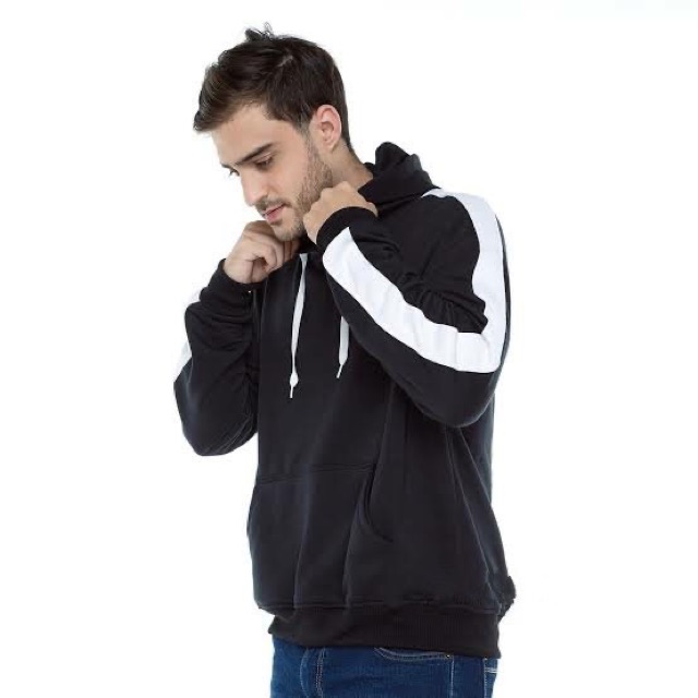 Jaket Hoodie Jumper Stripe Polos Bahan Cotton Fleece Adem