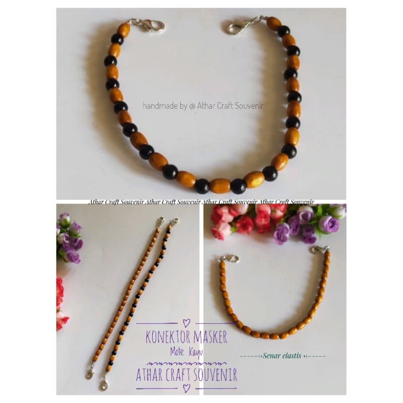 Konektor Masker Hijab Mote kayu Senar Elastis / Pengait tali Masker Murah / Konektor Masker Kekinian