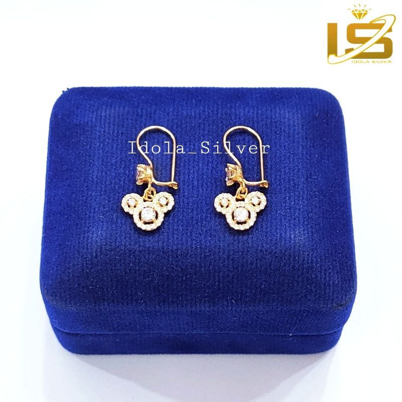 ANTING ANAK/DEWASA PERAK ASLI SILVER 925 LAPIS EMAS MODEL MICKEY - PERHIASAN PERAK