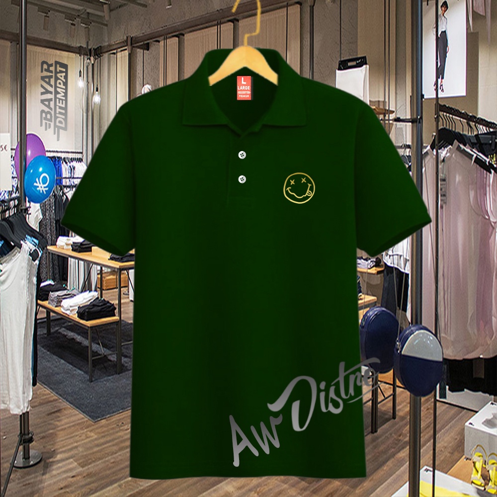 COD Baju Distro Polo Kerah Smile Logo Gold Premium Quality Atasan Pria Wanita Promo Termurah